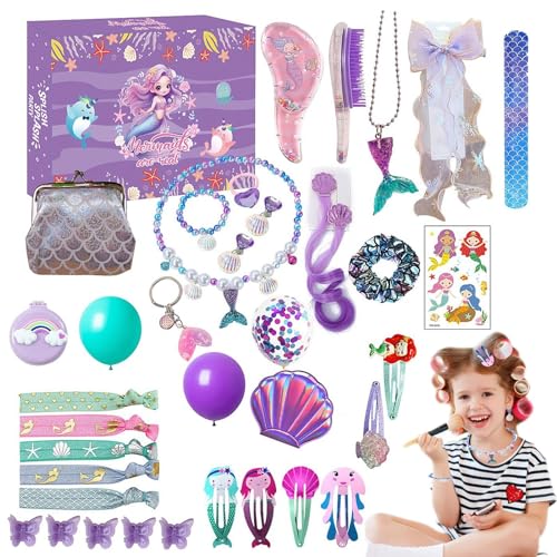 Weihnachts-Countdown-Adventskalender für Mädchen mit Haar-Accessoires, Schmuck für Kinder, Adventskalender 2024, leuchtende Farben, Meerjungfrau für Mädchen, Schmuckherstellung und Basteln von Deewar