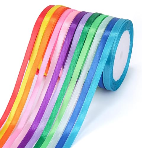 12 Farben Geschenkband, Polyester Satinband Set, Satinband Bänder, Schleifenband Seidenband, 6 mm x 22 m Geschenkband für Dekoration, für Heimwerkerkunst, Blumenstrauß, Dekoration von Defresit