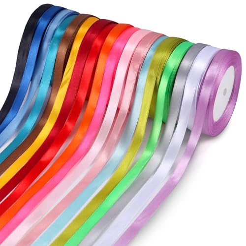 12 Farben Geschenkband, 6mm x 22m Polyester Satinband, Schleifenband Seidenband, Dekoband Stoffband Set für Hochzeit Dekoration, Geschenk Verpacken, Basteln von Defresit