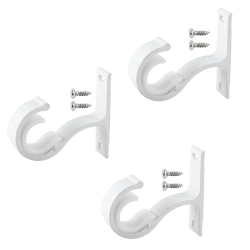 3 Pcs Gardinenstangenhalter Set mit Schrauben, Transparent Selbstaufklebend Heavy Duty Metall Wandhalterung für ø20-28mm Vorhangstangen, Badezimmer Schlafzimmer Kompatibel(Weiß) von Defresit