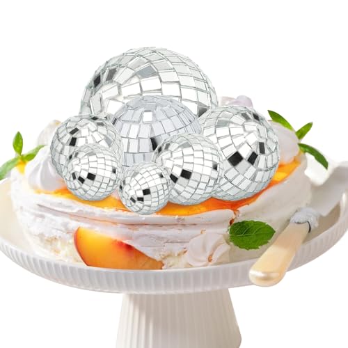 Discokugel-Kuchenaufsätze, Discokugel-Kuchendekorationen, Spiegel-Discokugeln, Cupcake-Topper, Glitzer-Spiegelkugel-Kuchendekorationen, Disco-Themen-Zubehör für 70er-Jahre-Mottoparty, 7 Stück von Defresit