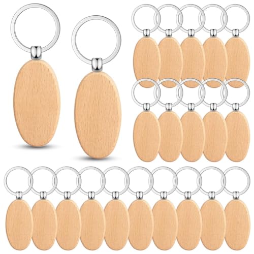 Deger 100 Stück -Schlüsselanhänger-Rohlinge, Schlüsselanhänger, Große Unfertige Holzgravur, Schlüsselanhänger-Ring für DIY-Geschenke, Bastelarbeiten (Oval), Langlebig, Einfache Installation von Deger