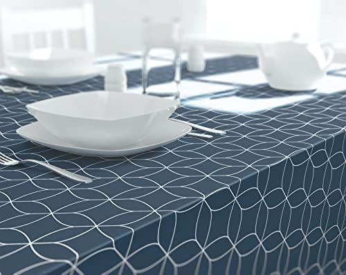 Dehaus® Blau Moderne, Geometrische PVC Tischdecke, Abwaschbar, Abwischbares Kleines Quadratisches Wachstuch, Wachstuchtischdecke, dunkelblau Tischdecken, Wasserabweisend Klein Quadratisch 140 x 140 cm von Dehaus