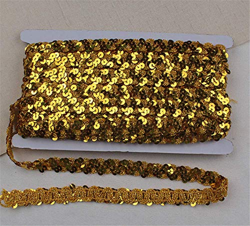 Deike Mild 20M*1.5cm Pailletten Band Glänzende Paillettenbänder DIY Glänzendes Paillettenband, für Bastelprojekte, Tanzbekleidungen (Gold) von Deike Mild