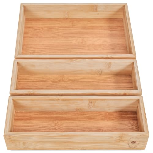 DeinKaufladen.com 3er Set Aufbewahrungsbox Holz Organizer – praktische und flexible Bambus Box - Schubladen Box Sortierbox Sortierkasten Kosmetik Aufbewahrung Ordnungsbox Holzboxen Holzkasten von DeinKaufladen.com