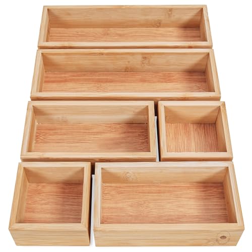 DeinKaufladen.com 6er Set Aufbewahrungsbox Holz Box Badschrank Organizer Sortierbox Holz Aufbewahrung Holz Sortierkasten Holz Kosmetik Organizer Holz Ordnung Badezimmer Schubladen Organizer Holz von DeinKaufladen.com