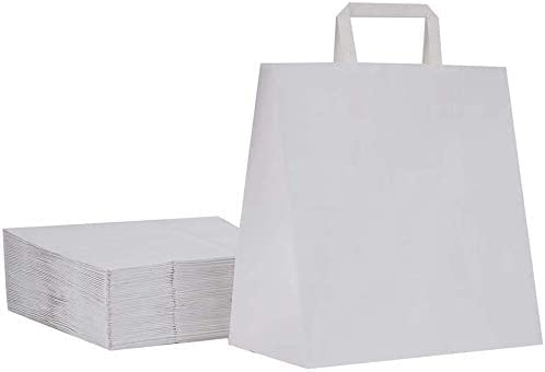 DeinPack Umweltschonende Papier Tragetaschen groß I Papiertüten Geschenktüten Papiertragetaschen biologisch abbaubar, kompostierbar I 50 x weiß Papier Tüten 32 x 17 x 27 cm von DeinPack