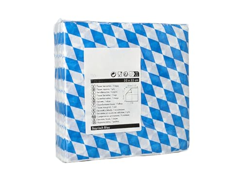 Deinpack 500 Servietten 1 lagig 1/4 Falz Bayrisch Raute | Tissueservietten Bayrisch blau | geeignet für Oktoberfest, Grillen, Haushalt, Hochzeiten, Catering | umweltfreundlich von DeinPack