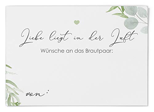 Ballonflugkarten zur Hochzeit 50 Stück, extra leichte Postkarten für langen Flug, Platz für Glückwünsche (Eucalyptus Green Love) von DeinWeddingshop