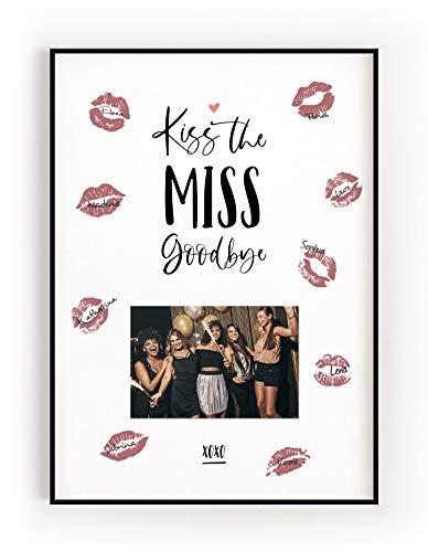 DeinWeddingshop Kiss the Miss Goodbye - Junggesellinnenabschied Erinnerung Andenken Geschenk JGA Spiel Bachelorette (Poster) von DeinWeddingshop