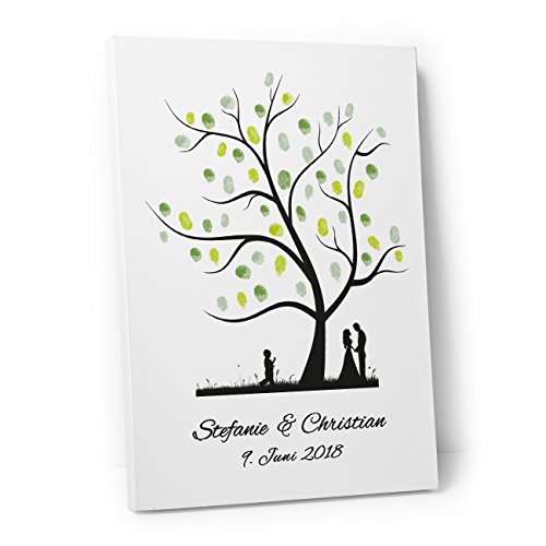 DeinWeddingshop Wedding Tree Fingerabdruckbaum Gästebuch Alternative Hochzeit, PERSONALISIERT Baum 1 (40 x 60 cm, Leinwand) von DeinWeddingshop