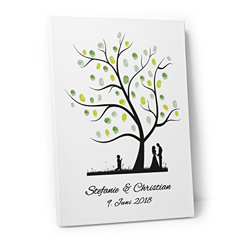 DeinWeddingshop Wedding Tree – Leinwand zur Hochzeit – PERSONALISIERT – Fingerabdruckbaum, Gästebuch – Baum 1 (50 x 70 cm, Leinwand auf Keilrahmen) von DeinWeddingshop