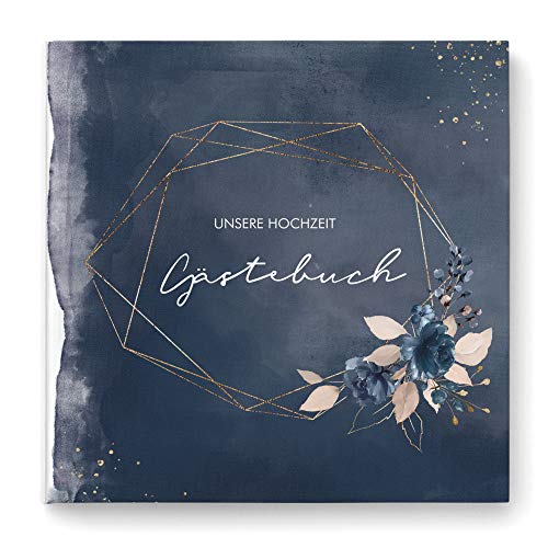 Gästebuch zur Hochzeit - quadratisch - Hochzeitsgästebuch Hochzeitsalbum Hochzeitsbuch - blanko weiße Seiten (Watercolor Breeze (blau) von DeinWeddingshop