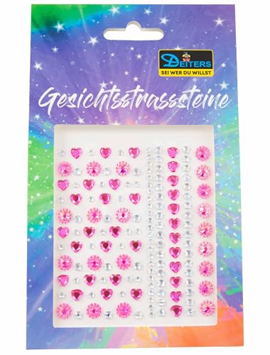 Gesichtsstrasssteine Herzen und Blumen pink von Deiters