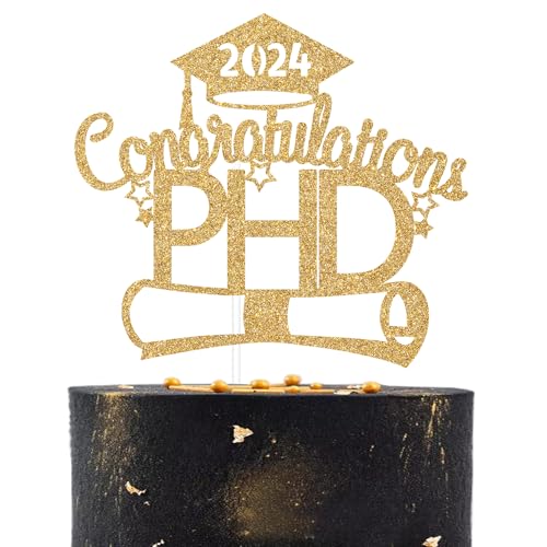 Congratulations PHD 2023 Cake Topper, Klasse 2023, Congrats Grad Kuchen Dekorationen, Happy Graduation Party Dekorationen Supplies Gold Glitter von Dejupgar