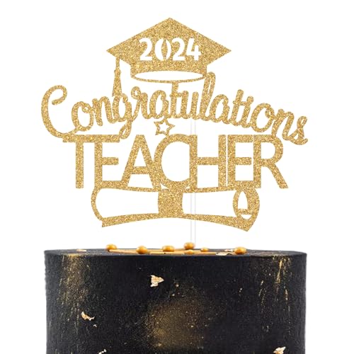 Congratulations Teacher 2023 Cake Topper, Future Teacher, Teacher Grade Cake Decorations, Happy Graduation Party Dekorationen Supplies Gold Glitter von Dejupgar