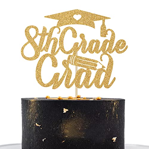 Gold Glitter 8th Grade Cake Topper 8th Grade 8th Grade Kuchen Dekorationen, Kinder Grade Party Dekorationen, Straight Outta 8th Grade Party Supplies 2023 von Dejupgar