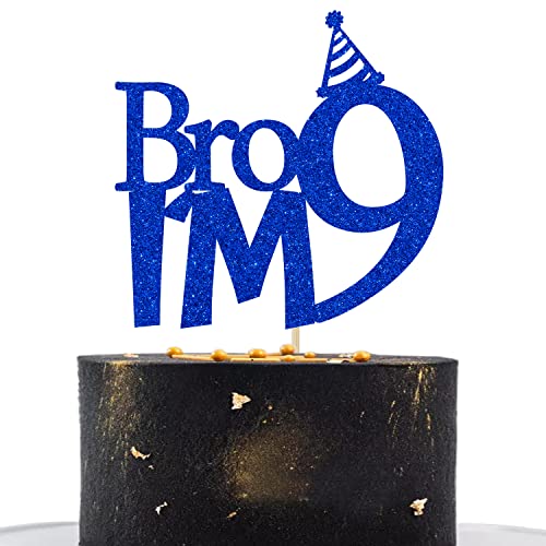 Happy 9th Birthday Cake Topper, Bro I'm 9 Cake Decor, Boys Funny 9th Birthday Party Dekorationen Blue Glitter von Dejupgar