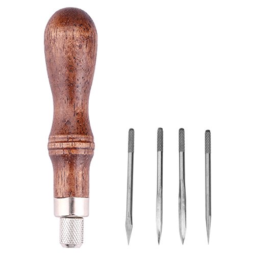 Dekaim Leder Craftool, Ledernaht Ahle, Ahle Leder Nähahle Ahle Werkzeug Stickerei Leder DIY-Nähnadeln Handwerkzeug 4-in-1 Awl Klingen Set Leder Spitzen Meißel Nähte Loch Stanze Werkzeuge von Dekaim