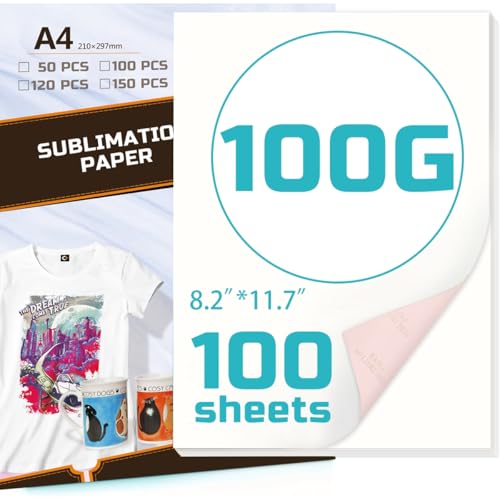 Dekaim Sublimationspapier, A4, für Becher, T-Shirts, Tassen, Baumwolle und Stoffe, 210 x 297 mm, 100 g Sublimationspapier, kompatibel mit Tintenstrahldruckern, Sublimationsdrucker, 100 Blatt von Dekaim