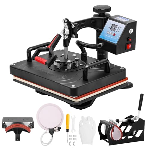 Dekaim Transferpresse Hitzepresse, 360 Grad 29x38cm Schwenkbar DIY Mulitifunktional Sublimation Wärmepresse Transferdruckmaschine für T-Shirts, Hüte, Taschen, Fliesen EU-Stecker (5 in 1 Hitzepresse) von Dekaim