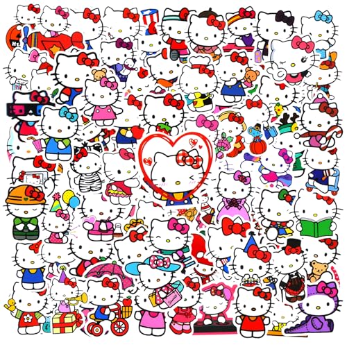 100 Stück Kity Sticker Kinder, Anime Kawaii Sticker, Wasserfester Vinyl Aufkleber für Laptop Scrapbook Skateboard Motorrad von Dekewe