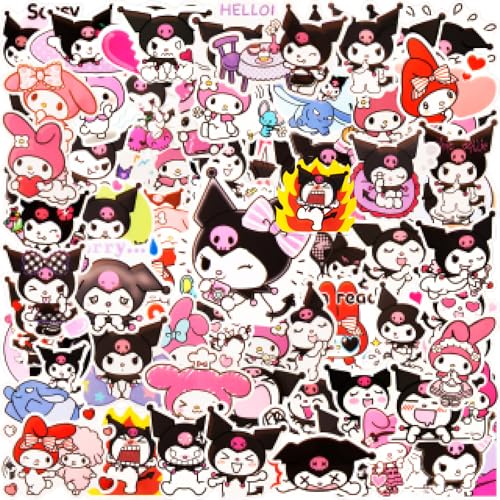 100 Stück Kuro-m Sticker Kinder, Sticker Kawaii Kitty Cat Sticker, Wasserfester Vinyl Aufkleber für Laptop Scrapbook Skateboard Motorrad von Dekewe