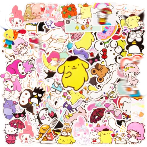 100 Stück Sanr-i Sticker Kinder, Sticker Kawaii Cat Sticker, Wasserfester Vinyl Aufkleber für Laptop Scrapbook Skateboard Motorrad von Dekewe