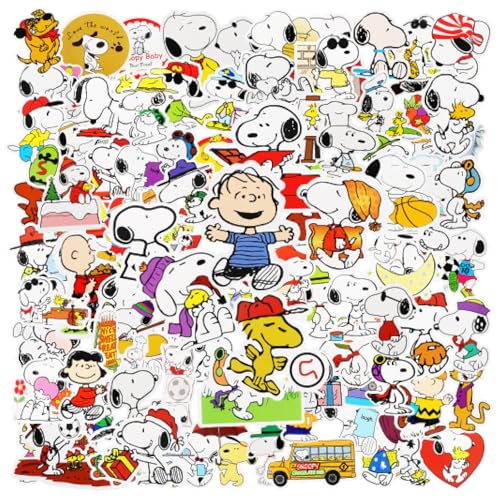 100 Stück Snoop- y Sticker Kinder, Anime Sticker Kawaii Sticker, Wasserfester Vinyl Aufkleber für Laptop Scrapbook Skateboard Motorrad von Dekewe