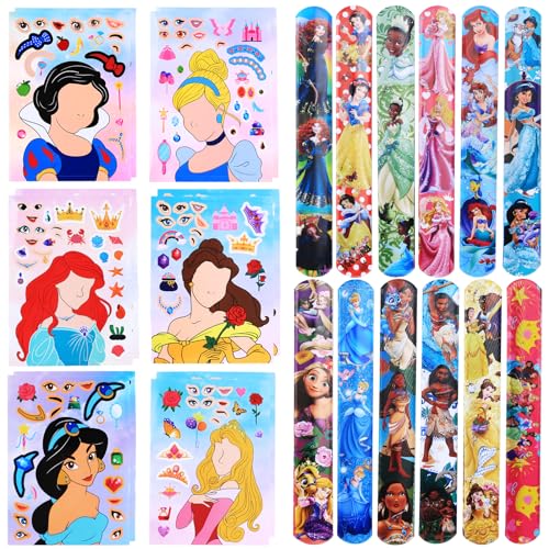 24PCS Prinzessin Party Mitgebsel, Kindergeburtstag Mitgebsel mit 12 DIY Sticker 12 Klatschen Armband, Mitgebsel Geburtstag Deko für Jungen Mädchen von Dekewe