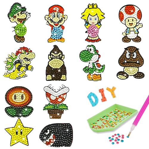 5D Diamond Painting Aufkleber Kits, 12 Stück Cartoon Diamand Painting Kinder, Diamond Painting Mosaik Aufkleber, Diamant Malerei Aufkleber, DIY Diamant Bastelset, Geschenke für Jungen und Mädchen von Dekewe