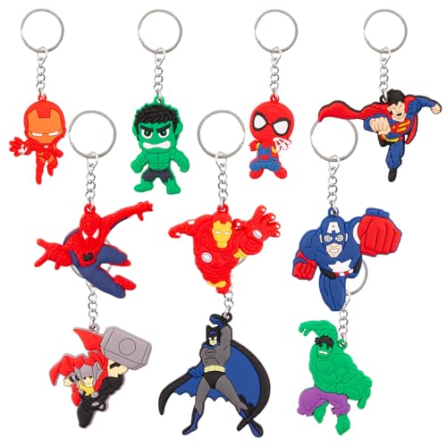 Dekewe 10Pcs Cartoon Schlüsselanhänger Kinder, Schlüsselanhänger Jungs Mädchen, Anime Schlüsselanhänger Kinder Mitgebsel Party Beutel Füller, Silikon Anime Figuren Schlüsselanhänger Party Geschenk von Dekewe