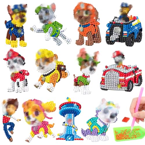 Dekewe DIY Diamand Painting Kinder Set, 12 Stück Dog Diamond Painting Sticker, Mini Diamond Painting für Kinder, Cartoon Hund Diamond Painting Mosaik Sticker für Geburtstag Weihnachtsgeschenke von Dekewe