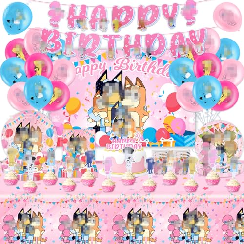 104Pcs Partygeschirr Geburtstagsdeko, Dog Geburtstag Geschirr Set Geburtstagsdeko Partygeschirr Party Deko Tischdecke Servietten Teller und Becher Luftballon Banner Tortendeko für 10/20 Personen von Dekewe