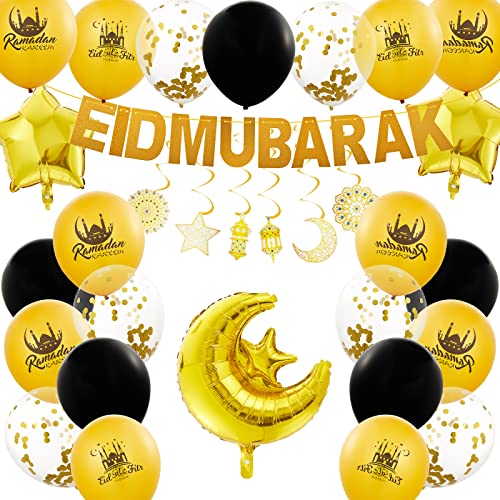 Moon Ramadan Dekoration, Eid Mubarak Dekoration, Ramadan Luftballons Eid Mubarak Latex Ballons, Ramadan Dekoration Set für Ramadan Kareem Party Dekorationen Eid Ramadan Mubarak Zubehör für Zuhause von Dekewe