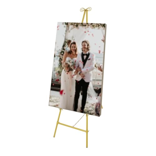 Display Staffelei Stand, Willkommensschild Hochzeit für Hochzeitsschild & Poster, Goldene Display-Halter mit verstellbaren Haken, Staffelei Stand Gold Hochzeit (41.5×60×127cm) von Dekltus