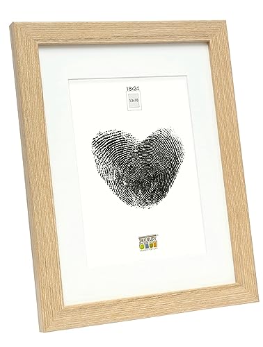 Deknudt Frames Bilderrahmen mit Passepartout - Natur Holzfarbe - S66KH1 P1 18x24cm für Bild 13x18cm - Bilderrahmen Holz MDF - Bilder aufhängen oder ausstellen von Deknudt Frames