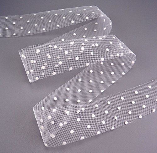 Dekoband „Bridal Dots“ 3 m x 40 mm Weiss Tüllband 4 cm gepunktet transparent Geschenkband Tüll mit Punkte Netzband Band zum nähen dekorieren Hochzeit von Deko Angels