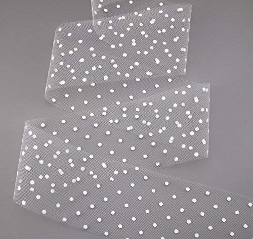 Dekoband Bridal Dots 3 m x 72 mm Weiss Tüllband gepunktet transparent Geschenkband Tüll mit Punkte polka dot Netzband Hochzeit von Deko Angels