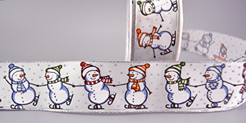 Dekoband Snowman 20 m x 40 mm Rolle Weihnachten Stoffband mit Draht Drahtkantenband Schneemann Winter Deko Christmas Ribbon Kinder Geschenkband Premium Schleifenband Weiss Blau Silber von Deko Angels