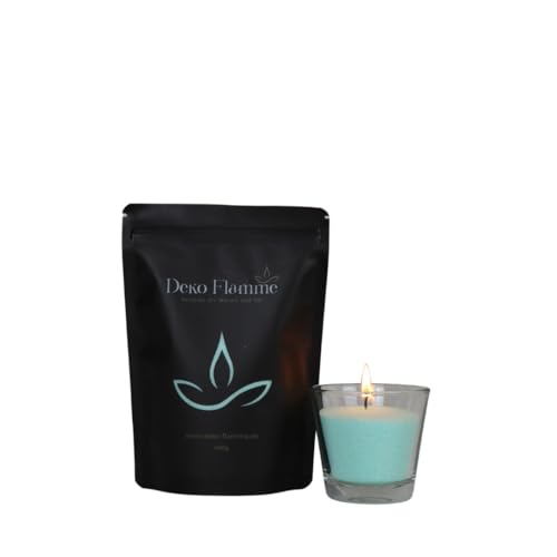 DEKO FLAMME Original Kerzensand in verschiedenen Farben - 400g inkl. 20 Dochte - Kerzengranulat Pearled Candle Kerzenwachs - Kerzen Sand für kreative Dekorationen (Mintgrün, 400g) von Deko Flamme