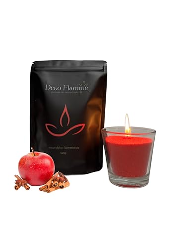 DEKO FLAMME Original Kerzensand mit Duft Aroma - 400g inkl. 20 Dochte - Aroma Kerzensand - Kerzengranulat Pearled Candle Kerzenwachs - Kerzen Sand für kreative Dekorationen (Apfel-Zimt) von Deko Flamme