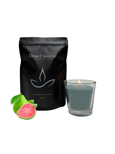 DEKO FLAMME Original Kerzensand mit Duft Aroma - 400g inkl. 20 Dochte - Aroma Kerzensand - Kerzengranulat Pearled Candle Kerzenwachs - Kerzen Sand für kreative Dekorationen (Guave) von Deko Flamme