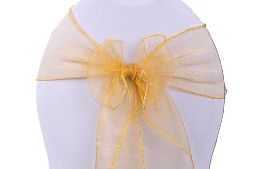 Deko Royal 10 Stück Organza Stuhlschleifen - Schleife für Stuhlhussen, Stuhl deko Hochzeit, Hochzeitsdekoration, Stuhlschärpe, Organza Schleife (Gold) von Deko Royal