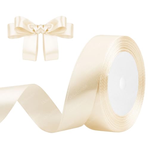 Geschenkband Beige 25mm x 23m Satinband Creme Farben Schleifenband Geschenkband Satinbänder für Geschenkverpackungen, Basteln, DIY, Nähen, Brautparty-Dekoration, Christbaumschmuck von DekoBander