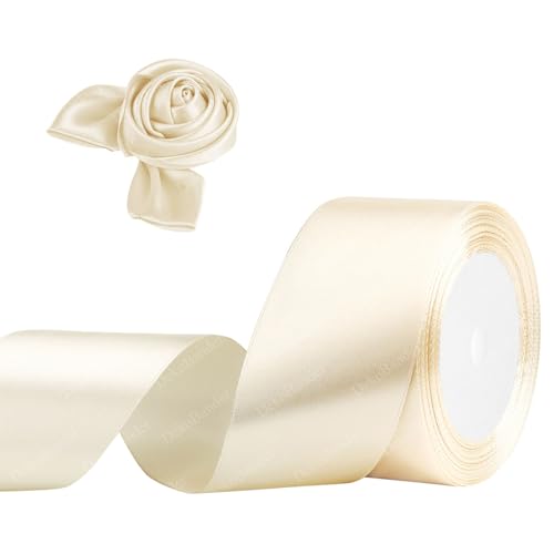 Geschenkband Beige 50mm x 23m Satinband Creme Farben Schleifenband Geschenkband Satinbänder für Geschenkverpackungen, Basteln, DIY, Nähen, Brautparty-Dekoration, Christbaumschmuck von DekoBander