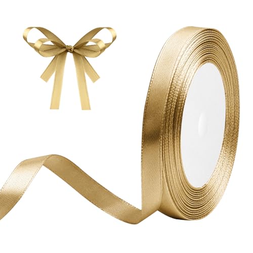 Geschenkband Champagner Gold 10mm x 23m Satinband Champagner Gold Schleifenband Geschenkband Satinbänder für Geschenkverpackungen, Basteln, DIY, Nähen, Brautparty-Dekoration, Christbaumschmuck von DekoBander