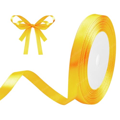 Geschenkband Gelb 10mm x 23m Satinband Gelb Schleifenband Geschenkband Satinbänder für Geschenkverpackungen, Basteln, DIY, Nähen, Brautparty-Dekoration, Christbaumschmuck von DekoBander