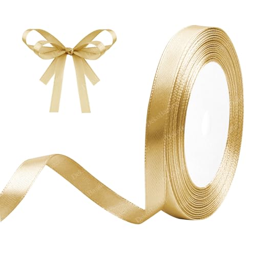 Geschenkband Gold 10mm x 23m Satinband Gold Schleifenband Geschenkband Satinbänder für Geschenkverpackungen, Basteln, DIY, Nähen, Brautparty-Dekoration, Christbaumschmuck von DekoBander