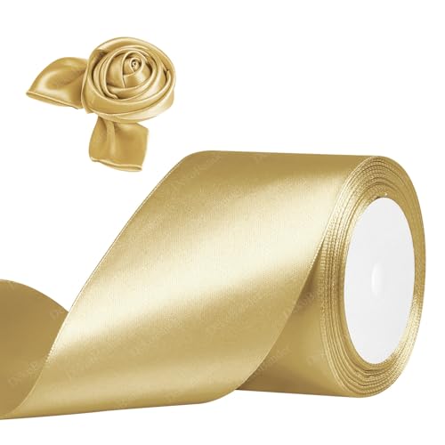 Geschenkband Gold 75mm x 23m Satinband Gold Schleifenband Geschenkband Satinbänder für Geschenkverpackungen, Basteln, DIY, Nähen, Brautparty-Dekoration, Christbaumschmuck von DekoBander